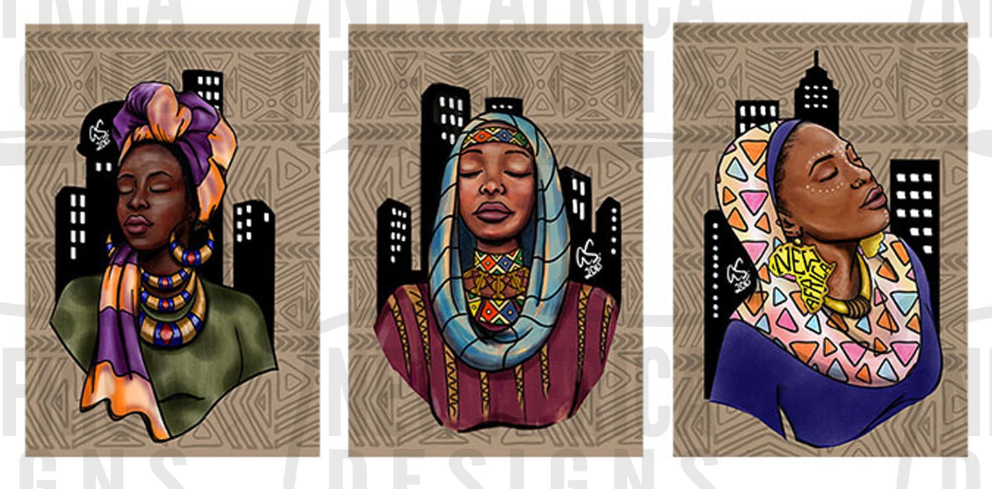 Covered Girls in The City Triptych Art Print