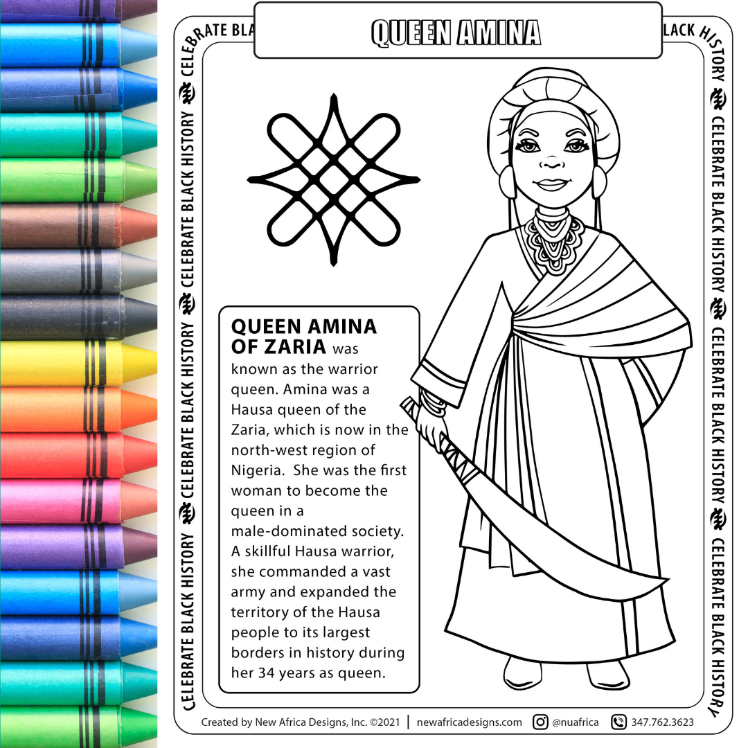 Queen Amina Coloring Page Digital Download
