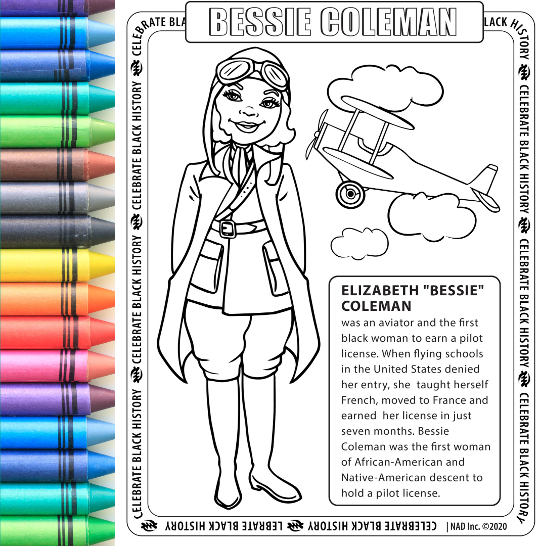 Bessie Coleman Coloring Page Digital Download